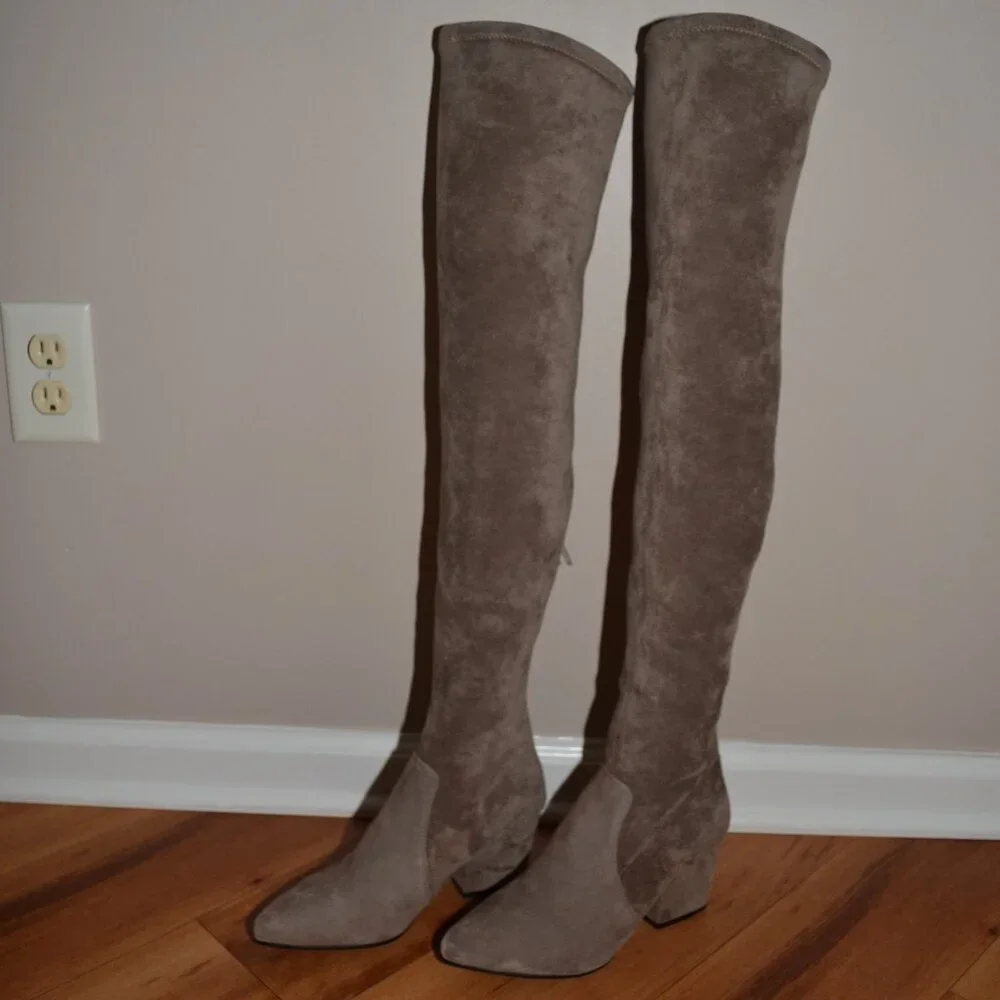 Vero Cuoio Soft Suede leather Taupe Gray Over the knee Thigh high Boots 250/8
